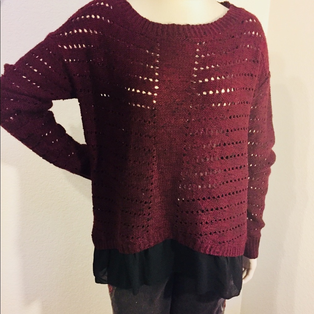 NWT FOREVER 21 OPEN KNIT MAROON BLACK SWEATER M-XL